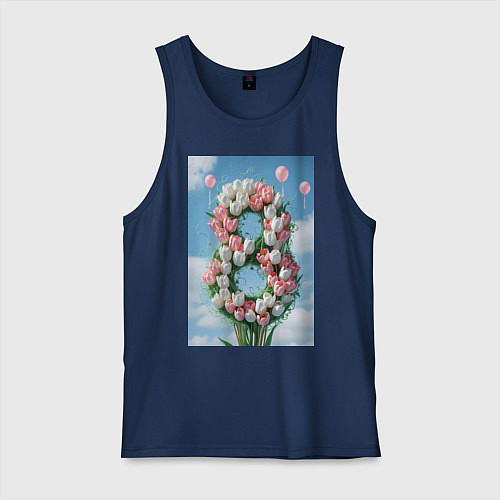 Мужская майка Тюльпаны к 8 марта / Тёмно-синий – фото 1