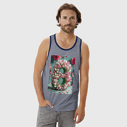 Майка мужская хлопок Тюльпаны к 8 марта, цвет: синяя тельняшка — фото 2