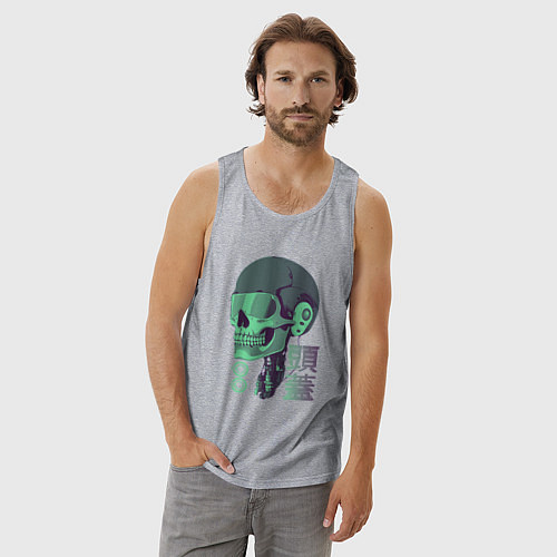 Мужская майка Скелет киборг в стиле VHS / Меланж – фото 3
