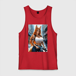 Майка мужская хлопок Рыжая лиса-полицейский, цвет: красный