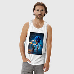 Майка мужская хлопок Соник убегает от ракет, цвет: белый — фото 2