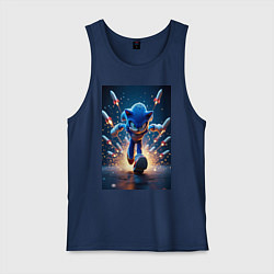 Майка мужская хлопок Соник убегает от ракет, цвет: тёмно-синий