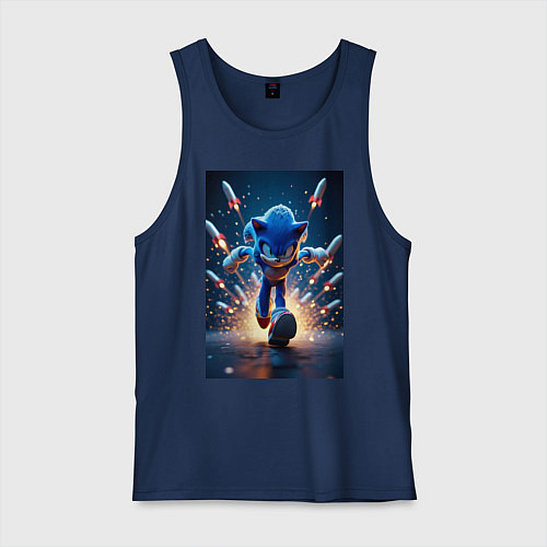 Мужская майка Соник убегает от ракет / Тёмно-синий – фото 1