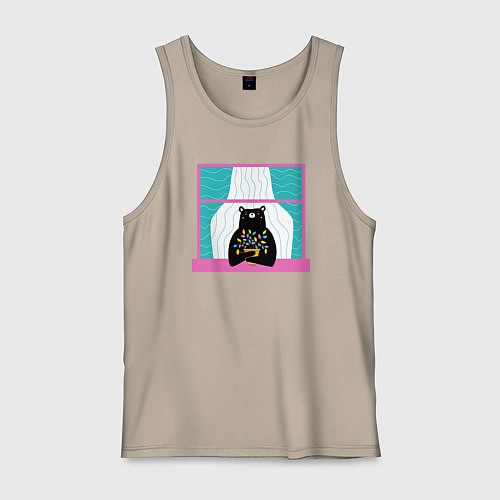 Мужская майка Мишка в окошке / Миндальный – фото 1