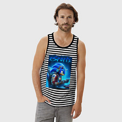 Майка мужская хлопок Hedgehog Sonic is esports player - neon glow, цвет: черная тельняшка — фото 2