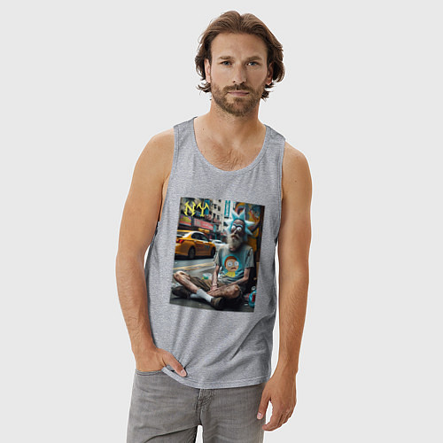 Мужская майка Rick Sanchez is a hippie from New York / Меланж – фото 3