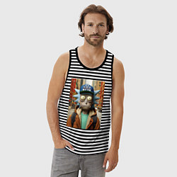 Майка мужская хлопок Рик Санчес в Нью-Йорке - нейроарт, цвет: черная тельняшка — фото 2
