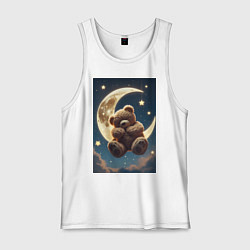 Майка мужская хлопок Плюшевый мишка сидит на Луне, цвет: белый