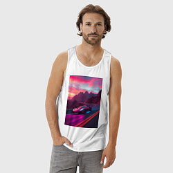 Майка мужская хлопок Суперкар едет по серпантину, цвет: белый — фото 2