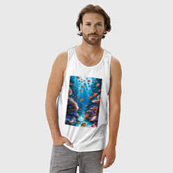 Майка мужская хлопок Подводный коралловый риф с рыбками, цвет: белый — фото 2