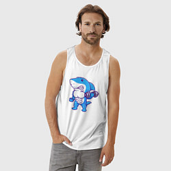 Майка мужская хлопок Акула бодибилдер, цвет: белый — фото 2