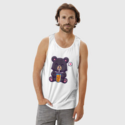 Майка мужская хлопок Мишка с напитком, цвет: белый — фото 2