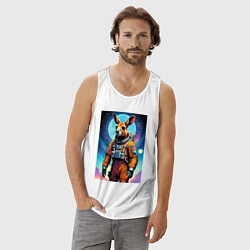 Майка мужская хлопок Кенгуру бравый космонавт - нейроарт, цвет: белый — фото 2