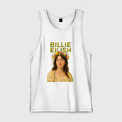 Майка мужская хлопок Билли Айлиш с венком цветов на голове, цвет: белый