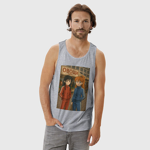 Мужская майка Аниме рынок в стиле 90х / Меланж – фото 3