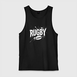 Майка мужская хлопок Регбийный мяч в белой краске, цвет: черный