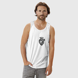 Майка мужская хлопок Механическое сердце чб, цвет: белый — фото 2