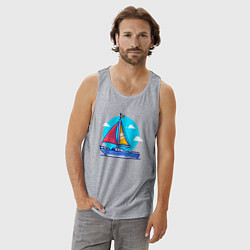 Майка мужская хлопок Яхта в море, цвет: меланж — фото 2