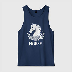 Майка мужская хлопок Лошадь в цветах, цвет: тёмно-синий