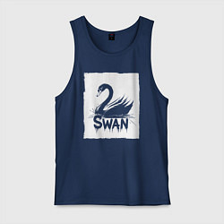 Майка мужская хлопок Лебедь в белом штрихе, цвет: тёмно-синий