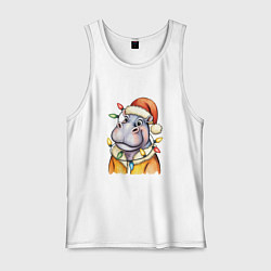 Мужская майка Бегемот и гирлянда