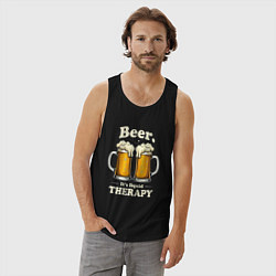 Майка мужская хлопок Beer its liquid therapy, цвет: черный — фото 2