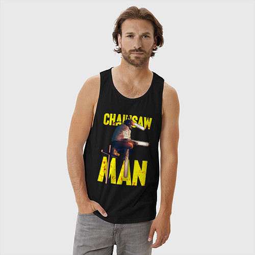 Мужская майка Человек бензопила на кресте / Черный – фото 3