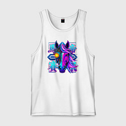 Мужская майка Киберпанк лошадь с неоновыми иероглифами