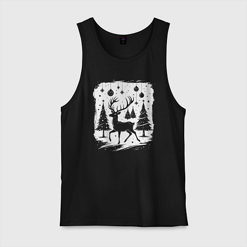 Мужская майка Олень в новогоднем лесу / Черный – фото 1