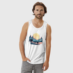 Майка мужская хлопок Горы, луна и олень, зимний пейзаж, цвет: белый — фото 2