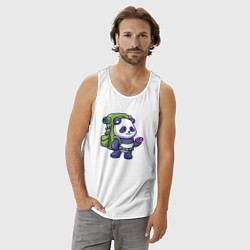 Майка мужская хлопок Панда путешественник, цвет: белый — фото 2
