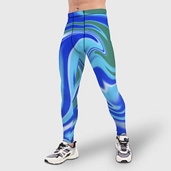 Тайтсы мужские Тай-дай с синим, зелёным и белым цветом, цвет: 3D-принт — фото 2
