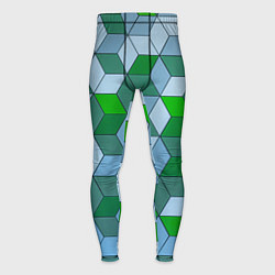 Мужские тайтсы Зелёные и серые абстрактные кубы с оптической иллю