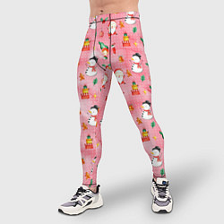 Тайтсы мужские Новый год - снеговики, цвет: 3D-принт — фото 2