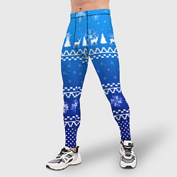 Тайтсы мужские Новогодний узор на синем фоне, цвет: 3D-принт — фото 2