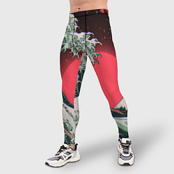 Тайтсы мужские Японская волна в красном цвете, цвет: 3D-принт — фото 2