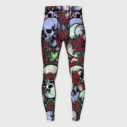 Мужские тайтсы Череп с розами паттерн