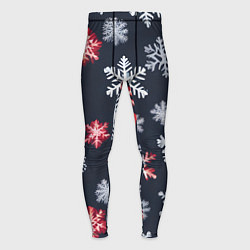 Мужские тайтсы Снежинки белые и красные