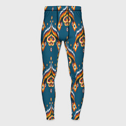 Тайтсы мужские Узбекская имитация ткани икат - синий орнамент, цвет: 3D-принт