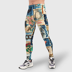 Тайтсы мужские Баксы и девушки на дениме - пэчворк, цвет: 3D-принт — фото 2