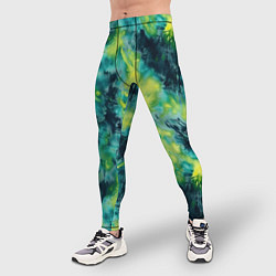 Тайтсы мужские Тай-дай текстура - желто-зеленый акцент, цвет: 3D-принт — фото 2