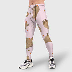 Тайтсы мужские Паттерн с капибарами и мандаринками розовый, цвет: 3D-принт — фото 2