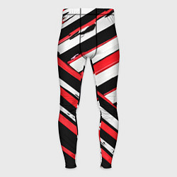 Мужские тайтсы Красно-белые диагональные полосы на чёрном фоне