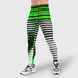 Тайтсы мужские Зелёно-чёрные полосы на белом фоне, цвет: 3D-принт — фото 2