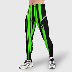 Тайтсы мужские Толстые зелёные полосы на чёрном фоне, цвет: 3D-принт — фото 2