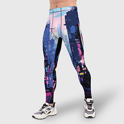 Тайтсы мужские Киберпанк город розовый, цвет: 3D-принт — фото 2