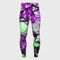 Мужские тайтсы Чёрно-зелёная абстракция на фиолетовом фоне