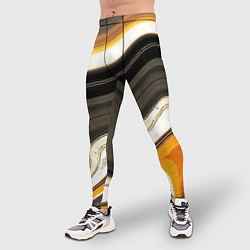 Тайтсы мужские Волнистые чёрно-жёлтые полосы на белом фоне, цвет: 3D-принт — фото 2