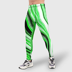 Тайтсы мужские Волнистые вертикальные чёрно-зелёные полосы, цвет: 3D-принт — фото 2