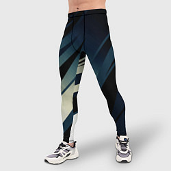 Тайтсы мужские Чёрно-синий абстрактный с полосами, цвет: 3D-принт — фото 2